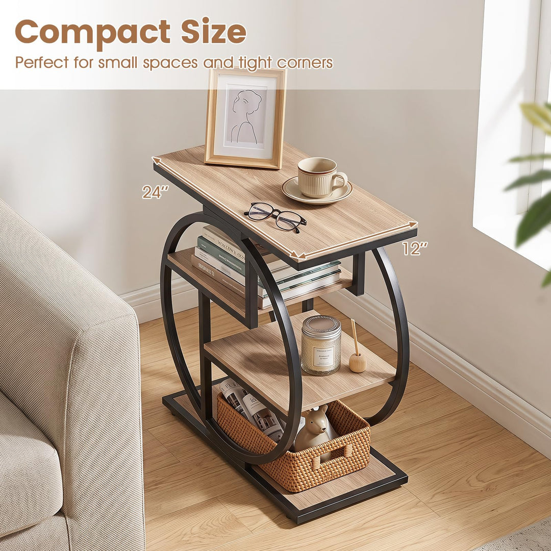 GIANTEX 4-Tier Faux Marble Sofa Side Table with 4 Open Shelves (1/2)