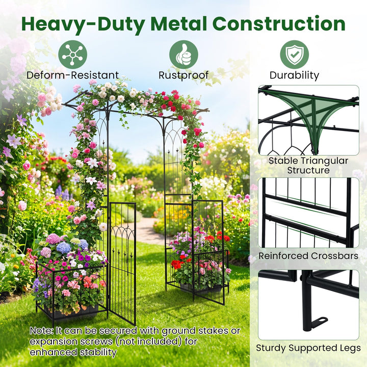 Giantex 79" W x 81" H Metal Garden Arbor with Gate and Planter
