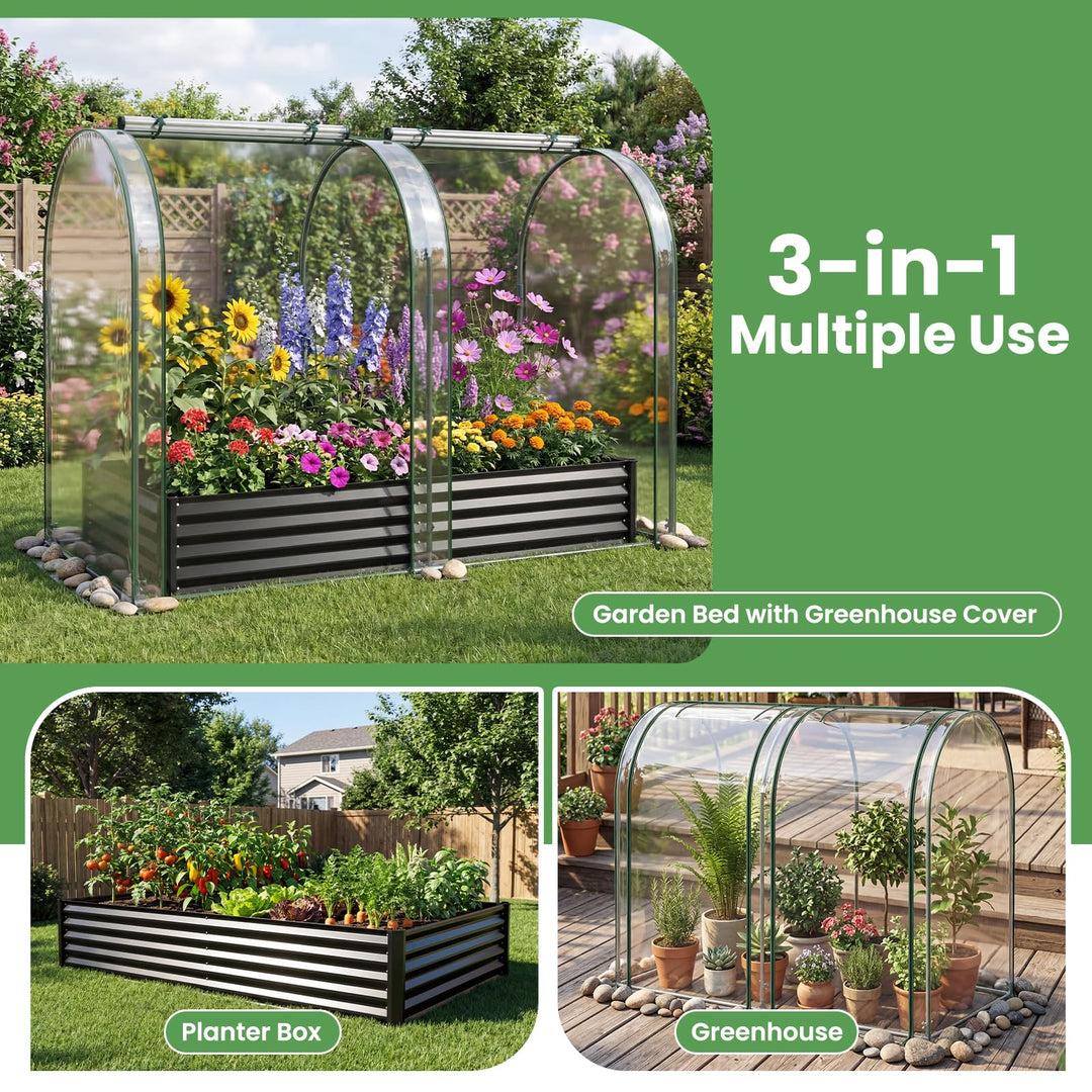 Giantex 6x3x1 FT Galvanized Raised Garden Bed with Greenhouse Cover