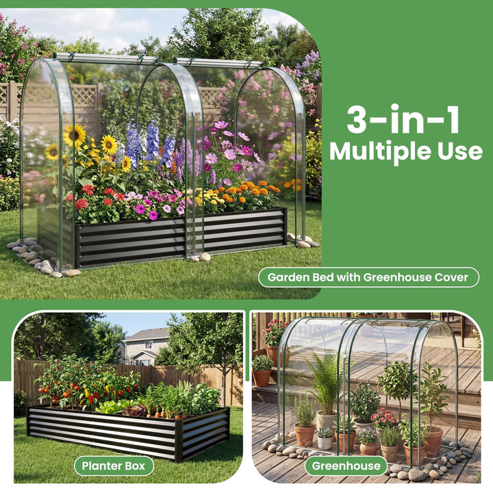 Giantex 6x3x1 FT Galvanized Raised Garden Bed with Greenhouse Cover