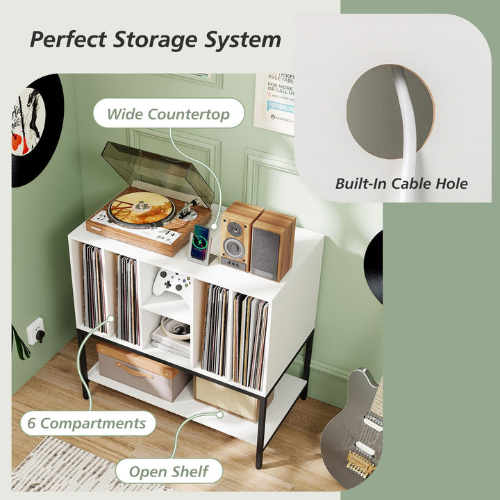 Giantex Record Player Stand with Charging Station Vinyl Record Storage for Music Living Room