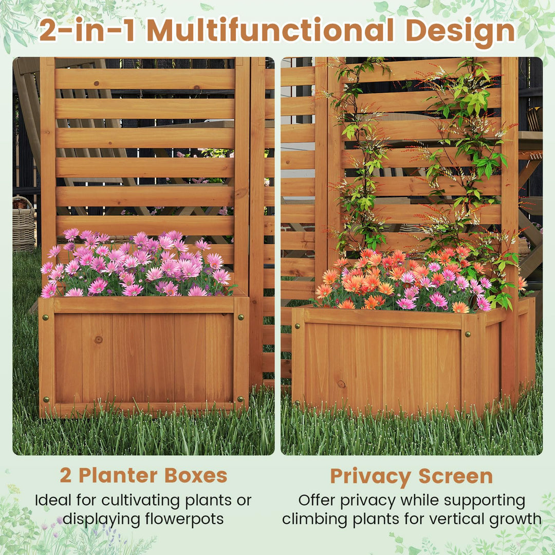 Giantex Outdoor Wooden Privacy Screen with Planter Box