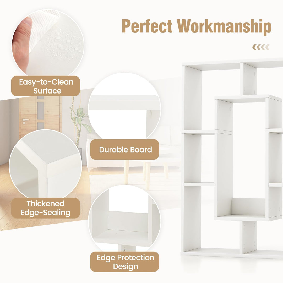 Giantex 7-Cube Bookcase White, Modern Freestanding Wooden Rectangular Bookshelf with Anti-Tipping Kits