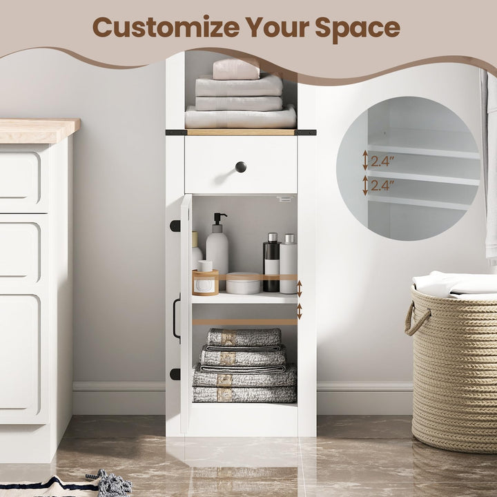 Giantex 68 inch Tall Bathroom Cabinet with Barn Door Narrow Slim Storage Organizer Unit with Drawer