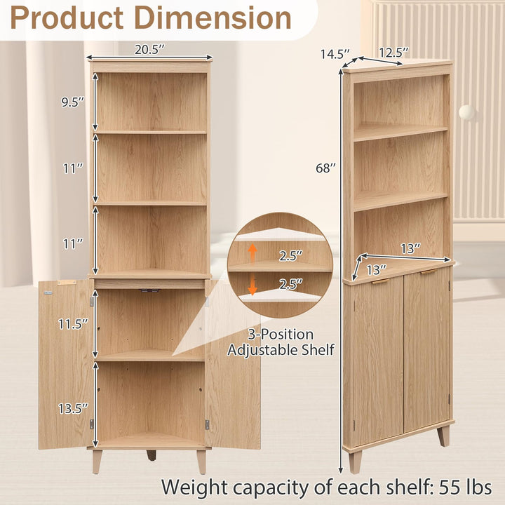 Giantex 68" Tall Corner Cabinet with Fluted Doors
