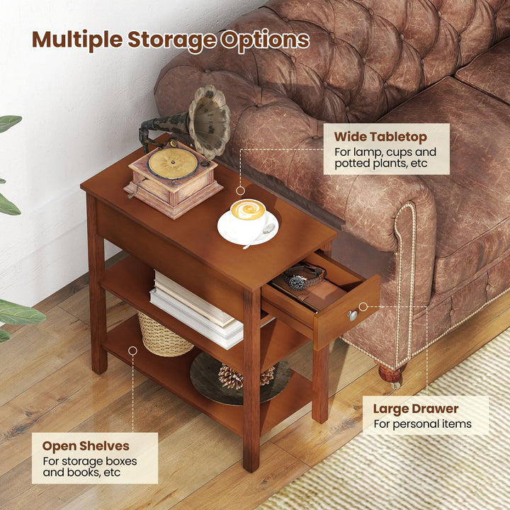 Ginatex Narrow Side Table Small End Tables with Drawer & Open Storage Shelves