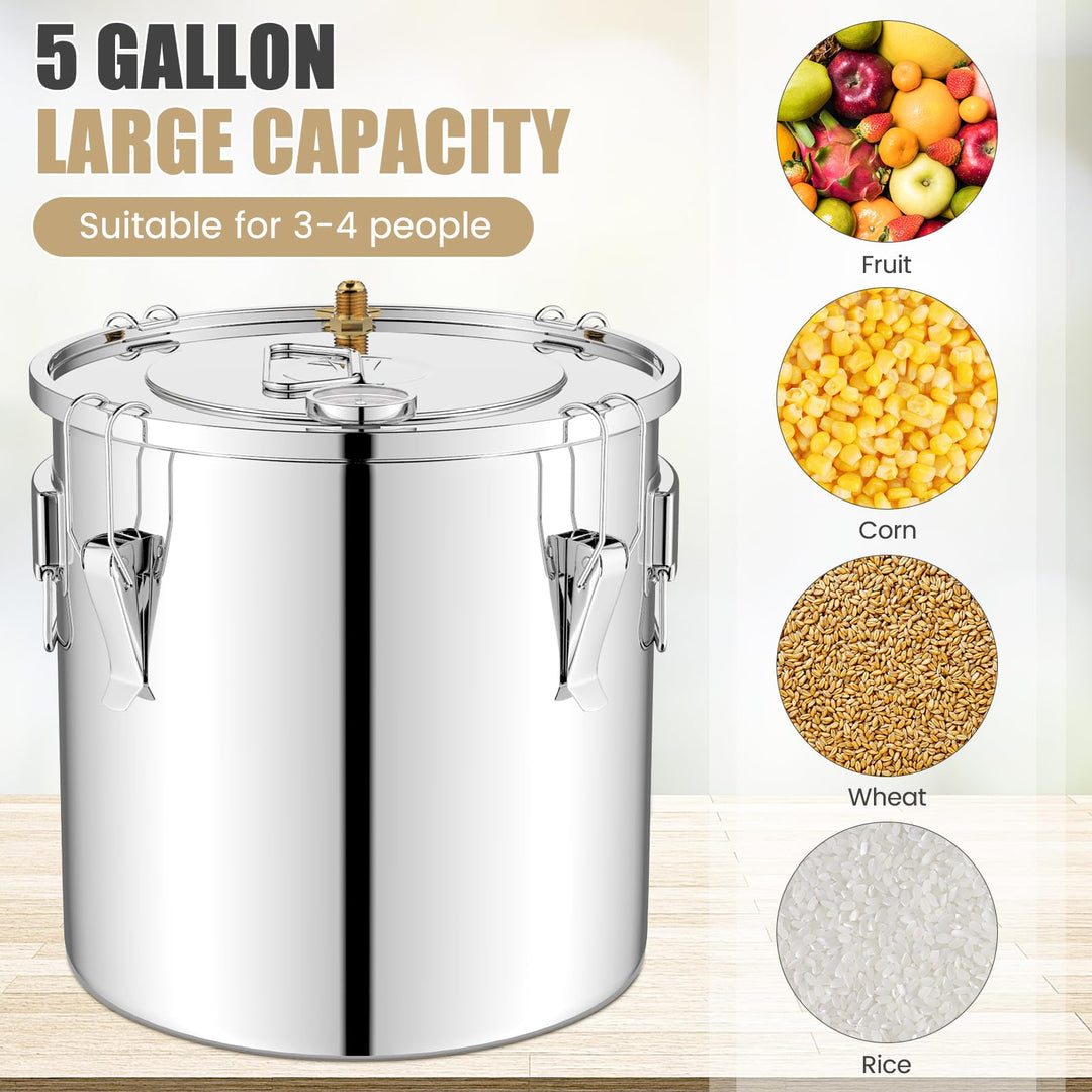 Giantex 5 or 10 Gal Alcohol Still, 3 Pots Stainless Steel Water, Alcohol, Oil Distiller Kit with Built-in Thermometer
