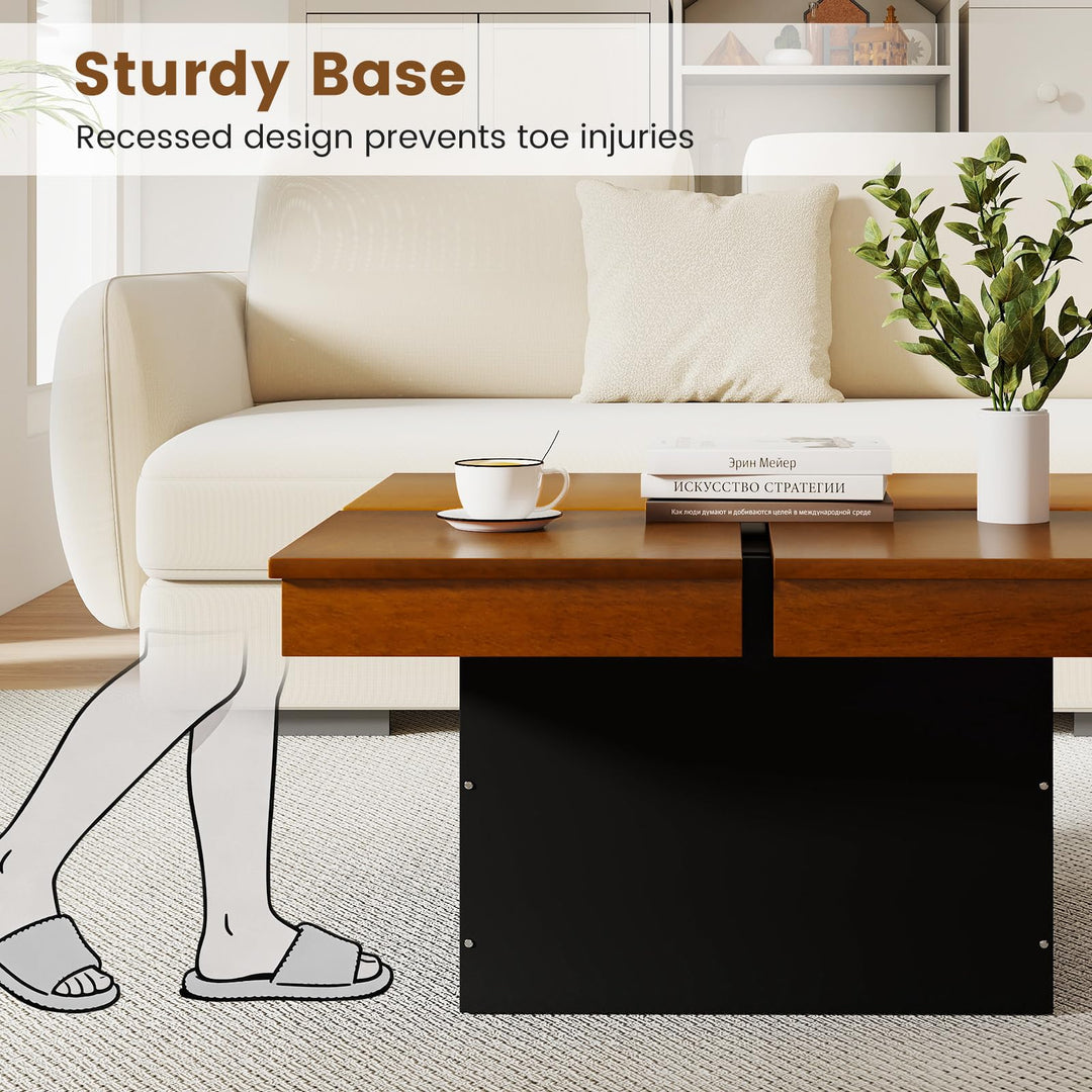 Giantex Square Coffee Table | 31.5 Inch Mid Century Modern Center Table with Solid Wood Veneered Split Top