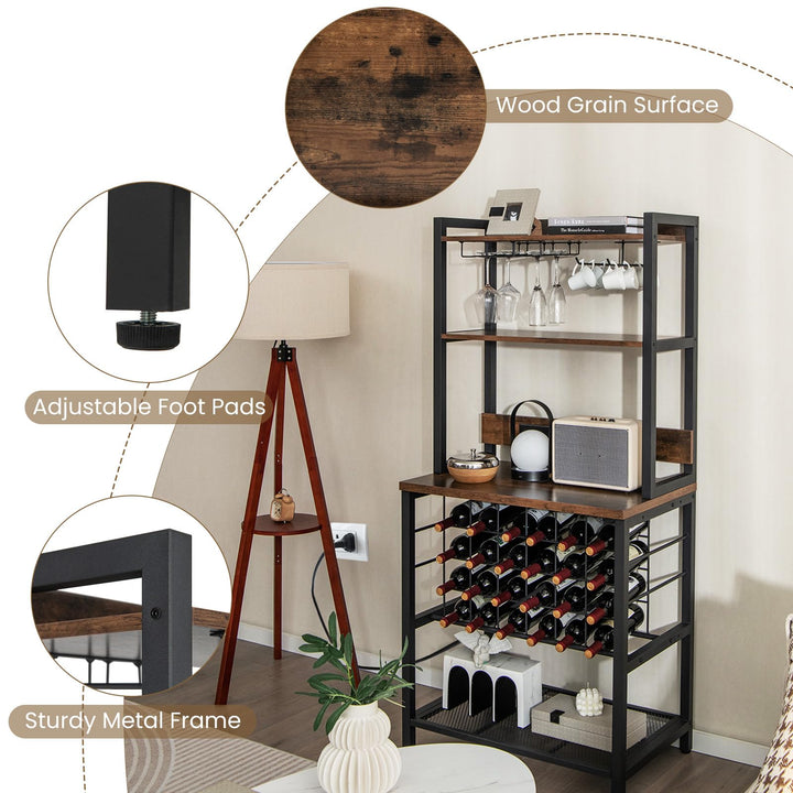 Giantex Bakers Rack with Storage Hutch, Power Outlet & USB Port, Coffee Bar 24-Bottle Wine Rack & Glass Holder