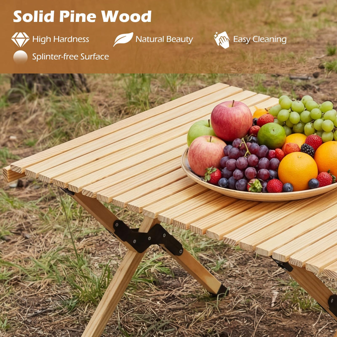 Giantex Portable Roll-Up Pine Wood Picnic Table with Carry Bag (48" L x 24" W x 18" H)