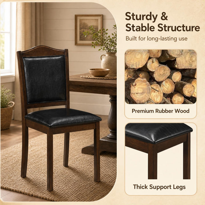 GIANTEX Wooden Dining Chairs Set of 2/4 Faux Leather Padded Seat &amp; Back