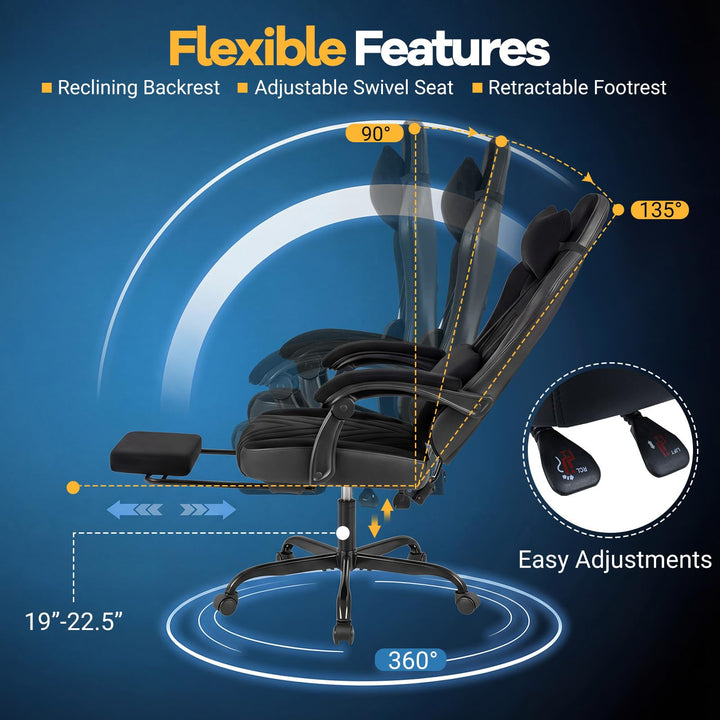 Giantex Gaming Chair Height Adjustable Computer Chair with Headrest Lumbar Support Linkage Armrests