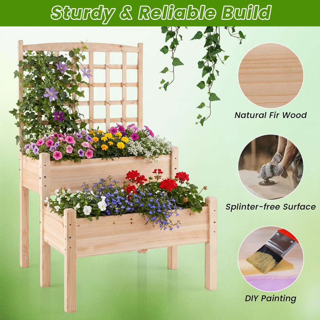 Giantex 2-Tier Raised Garden Bed with Trellis for Climbing Plants