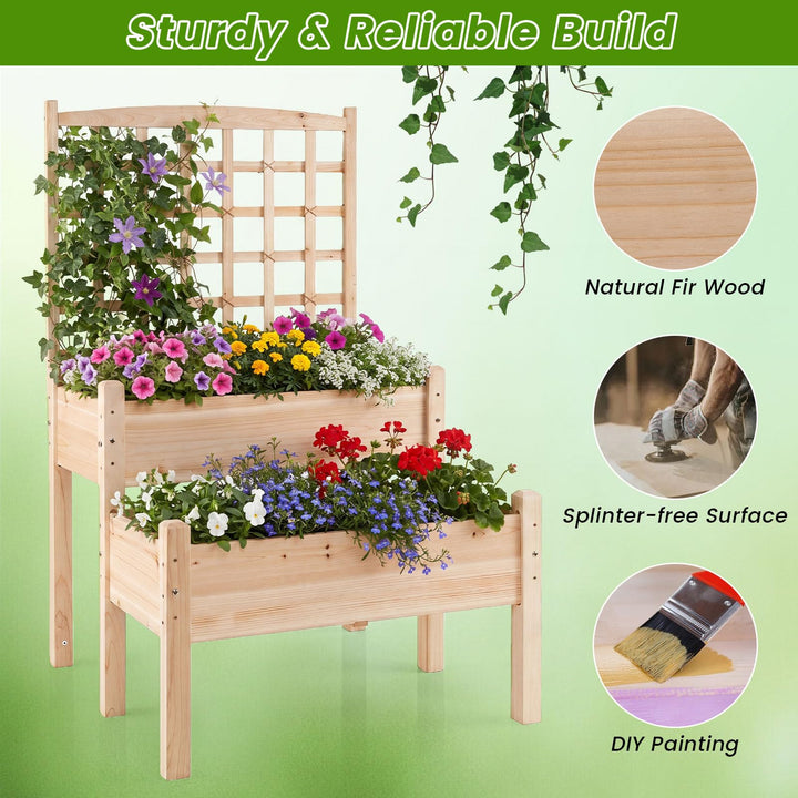 Giantex 2-Tier Raised Garden Bed with Trellis for Climbing Plants