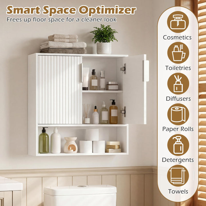 Giantex Fluted Bathroom Wall Cabinet | Over-the-Toilet Medicine Cabinet w/ 2 Doors