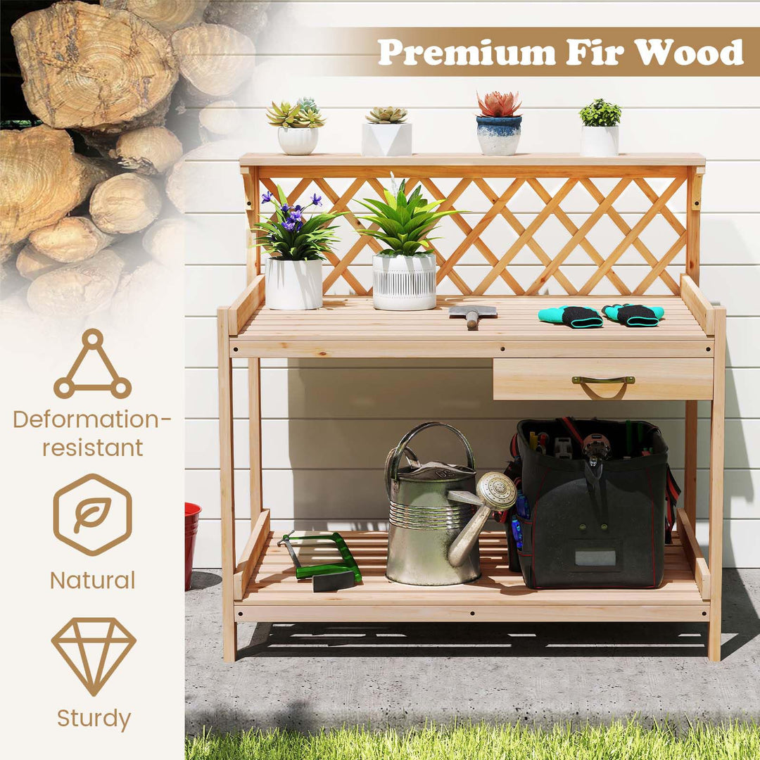 Giantex Wood Potting Table with 3 Tier Shelves