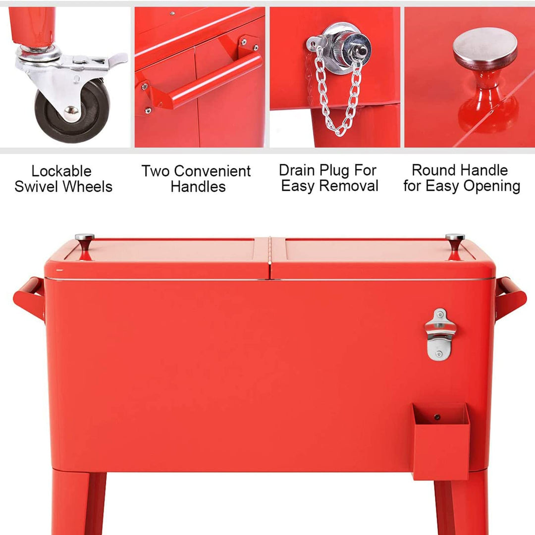 80 Quart Cooler Cart Outdoor Cooler Cart ,Portable Cooler with Casters,Red Metal