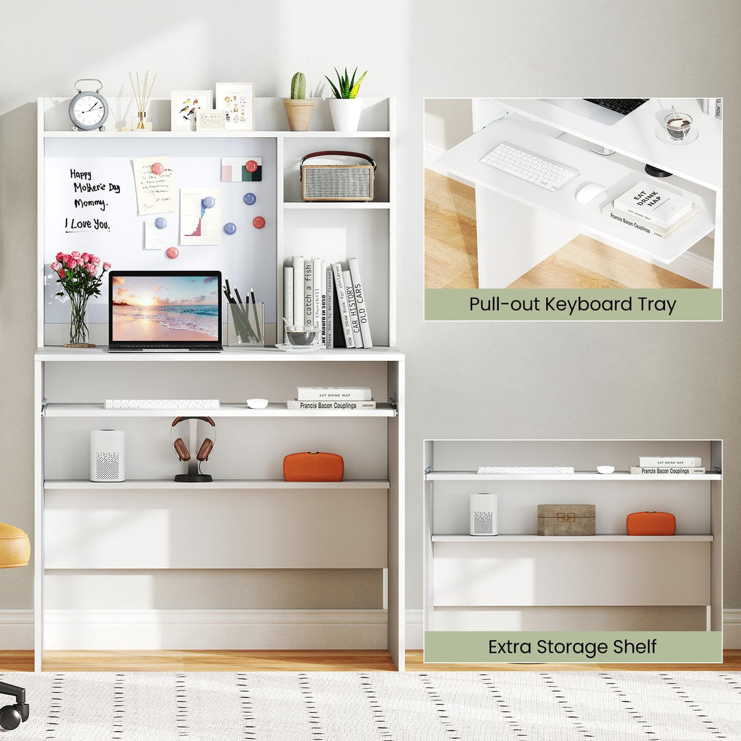 Giantex White Computer Desk with Hutch