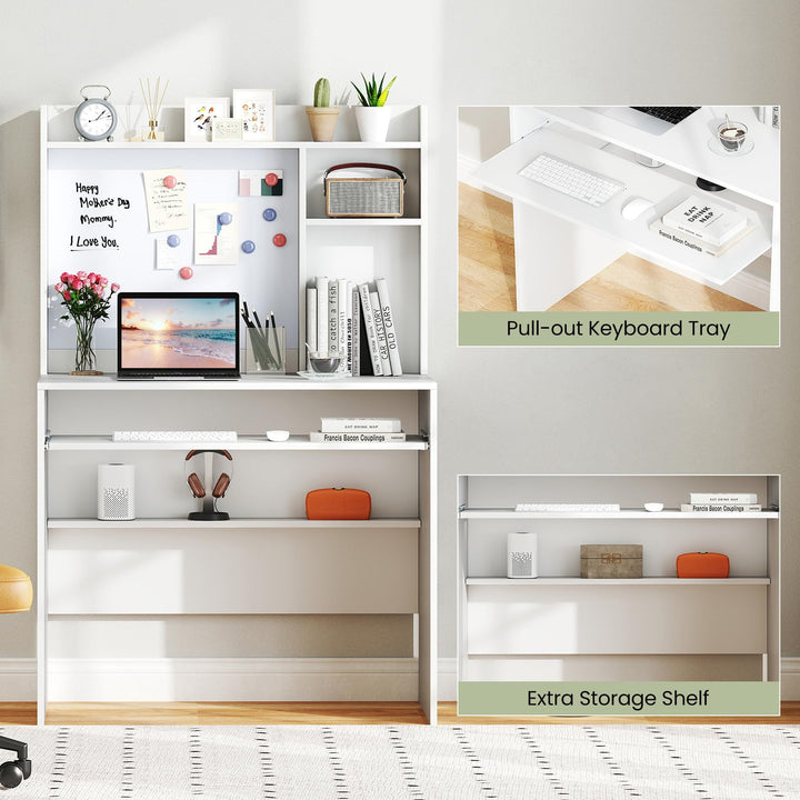 Giantex White Computer Desk with Hutch