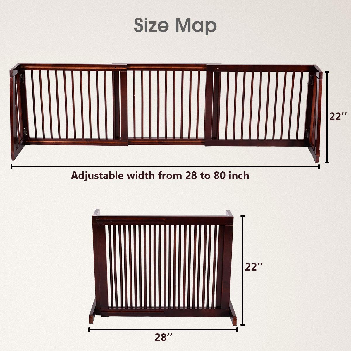 Expandable Wood Dog Gate, Adjustable Freestanding Pet Gate Step Over Fence
