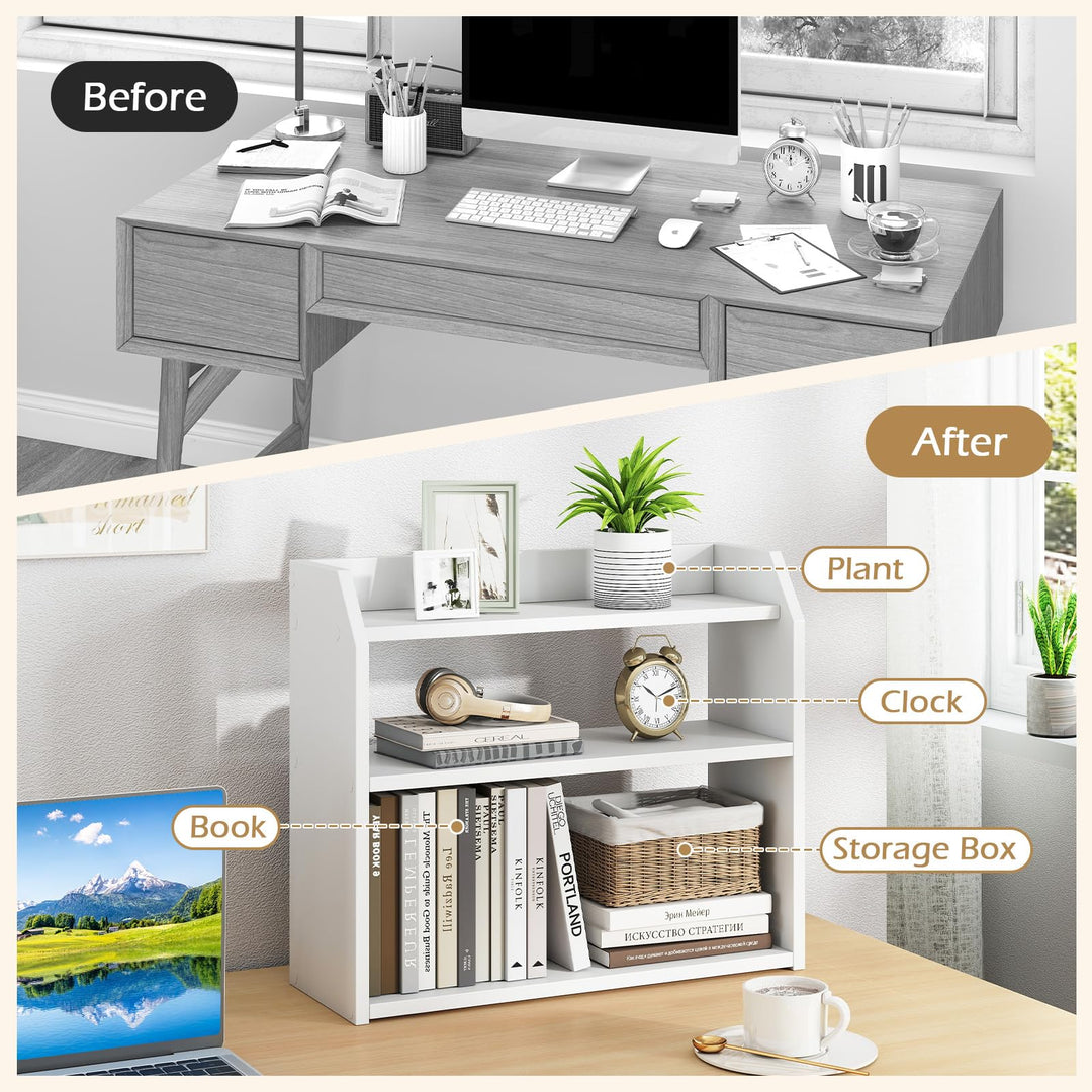 Giantex 3-Tier Desktop Bookshelf Small Wood Countertop Organizer(1/2)