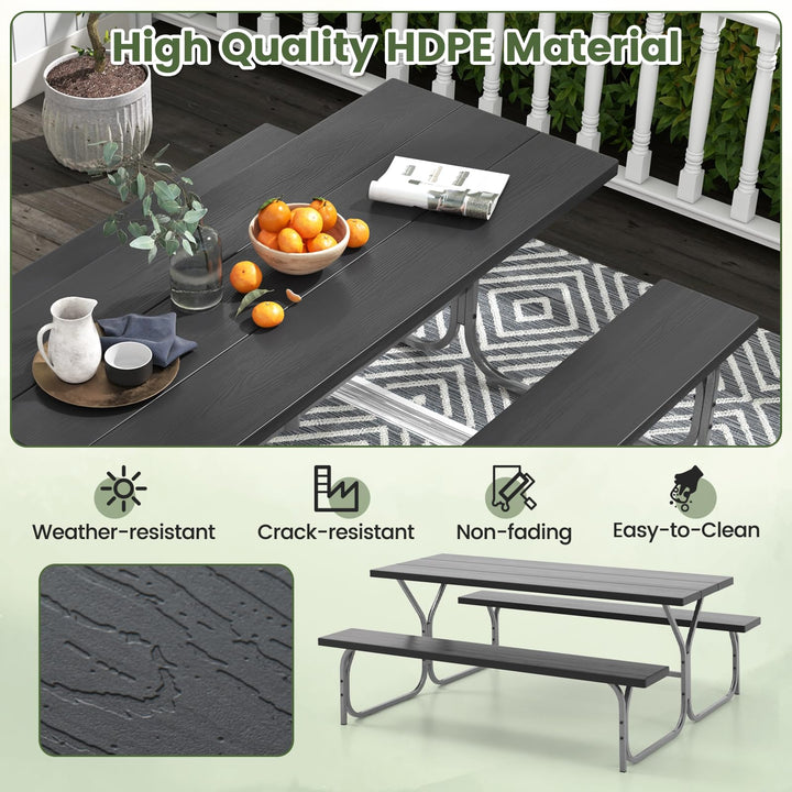 Giantex Picnic Table 6FT for 8 Person, Outdoor Table Set w/ 2 Benches