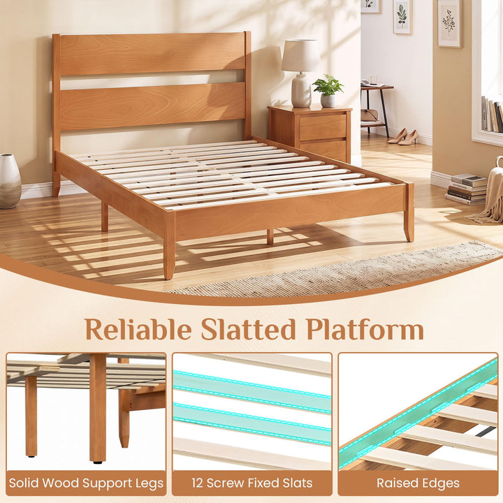 GIANTEX Queen/Full/Twin Size Wooden Bed Frame with Slatted Headboard