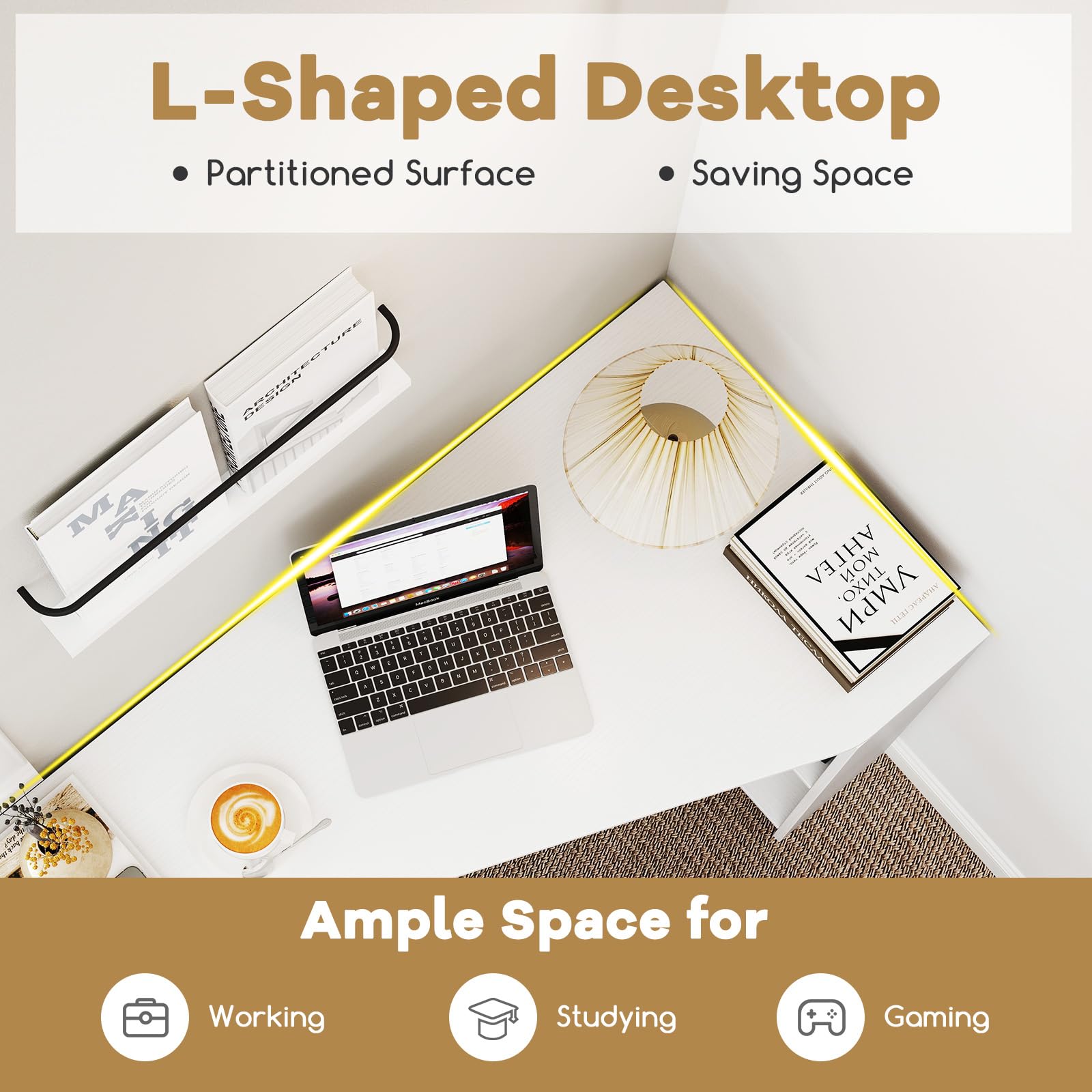 Giantex White Desk with Drawer 48 Inch Corner Desk
