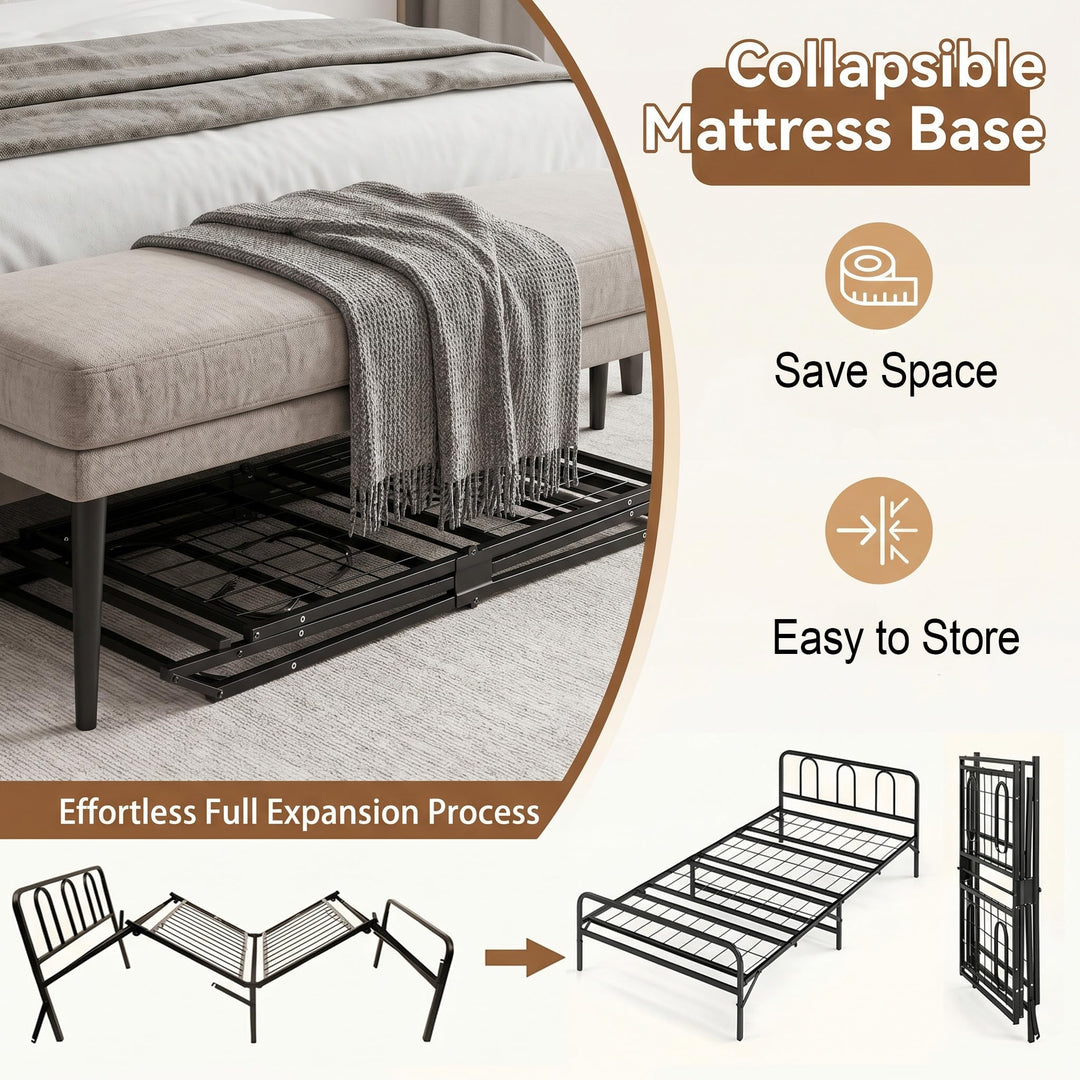 Giantex Foldable Metal Twin Bed Frame with Headboard and Footboard