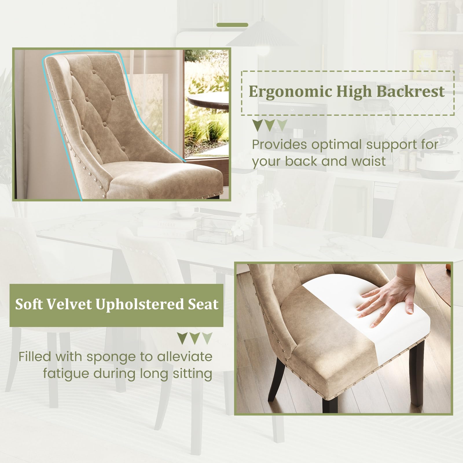 Giantex Upholstered Dining Chairs Set of 2/4, Tufted Wingback Kitchen Chairs w/Solid Wood Legs, Padded Seat