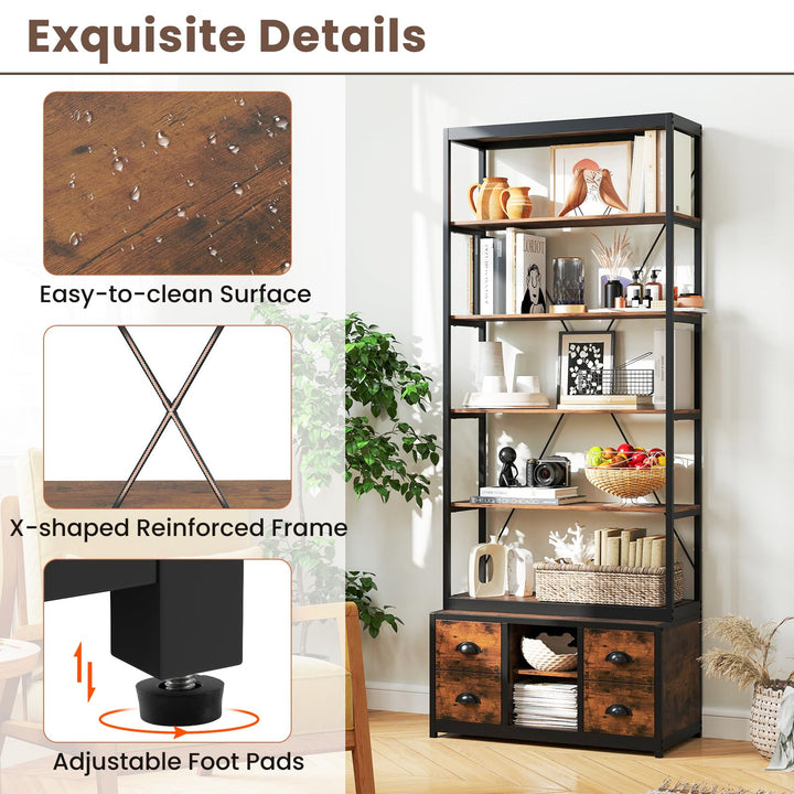 Giantex 5-Tier Industrial Bookshelf, Triple Wide Heavy-Duty Metal Frame Bookcases w/ 14 Open Shelves