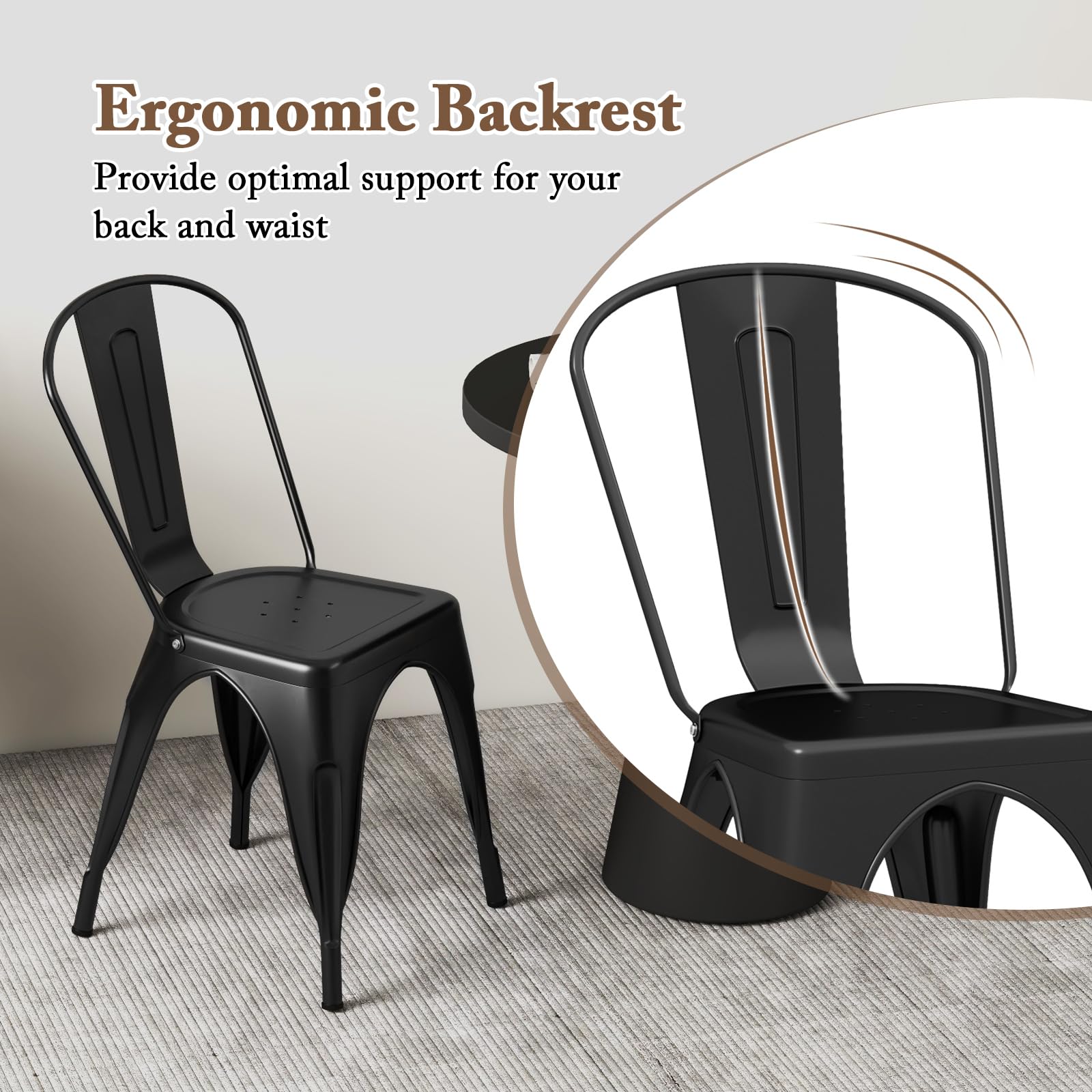 Giantex Metal Dining Chairs Set of 4, Farmhouse Kitchen Chairs with Removable Backrest