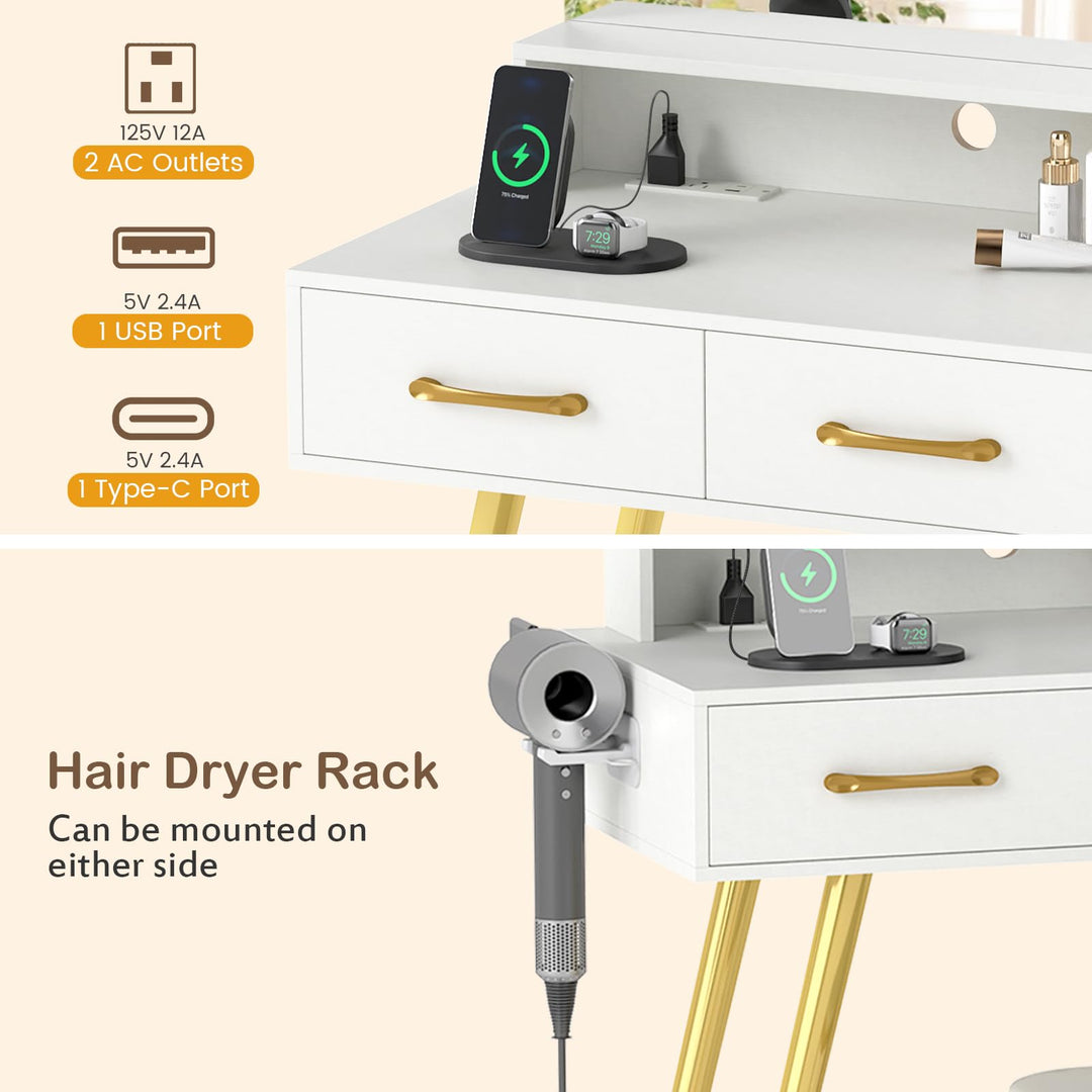 Vanity Desk with LED Mirror and Lights for Bedroom