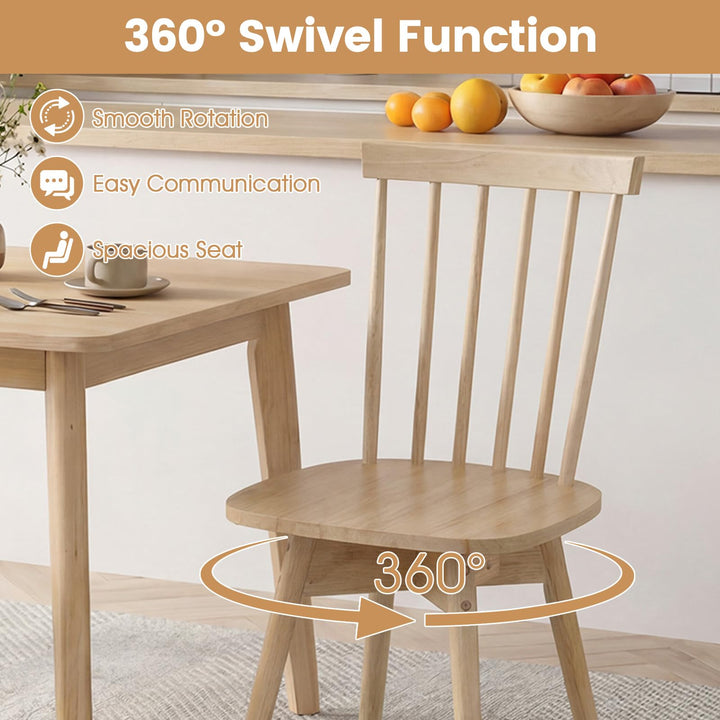 Giantex Windsor Mid Century Rubber Wood Kitchen Chairs with Swivel Seat &amp; Spindle Back (2/4)