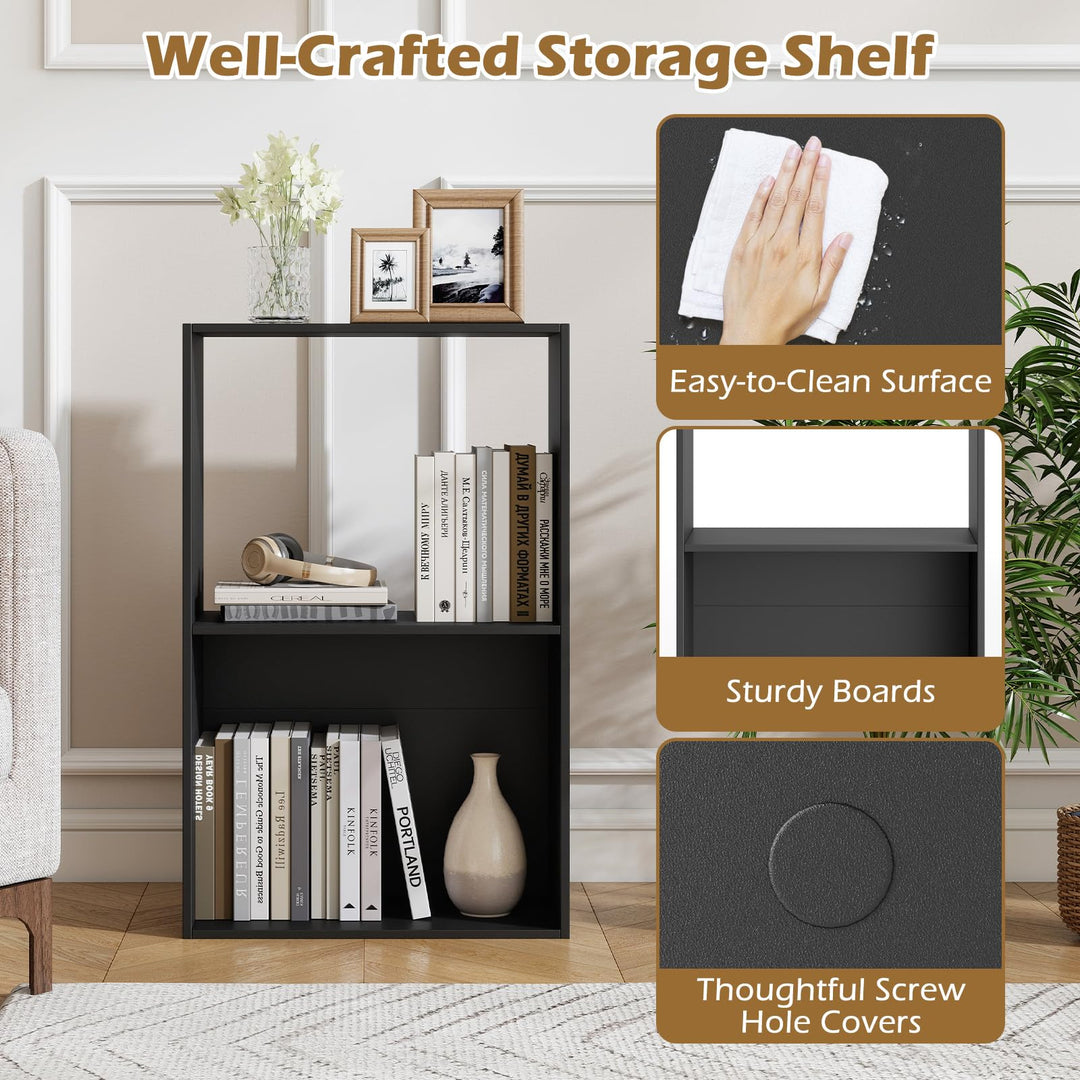 Giantex 3-Tier Bookshelf | 2-Cube Bookcase w/Open Storage Compartment (1/2)