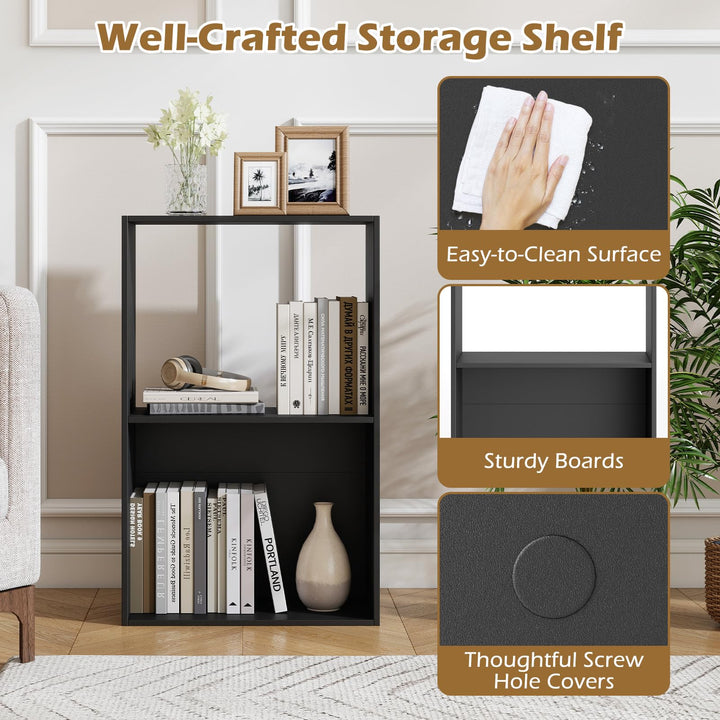 Giantex 3-Tier Bookshelf | 2-Cube Bookcase w/Open Storage Compartment (1/2)