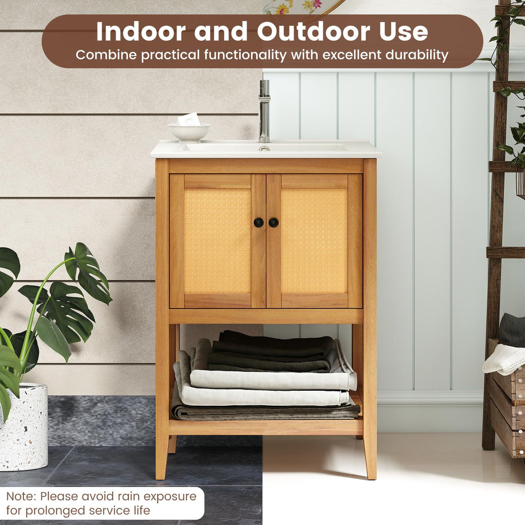 Giantex Bathroom Vanity with Sink Solid Acacia Wood Modern Vanity Sink Cabinet