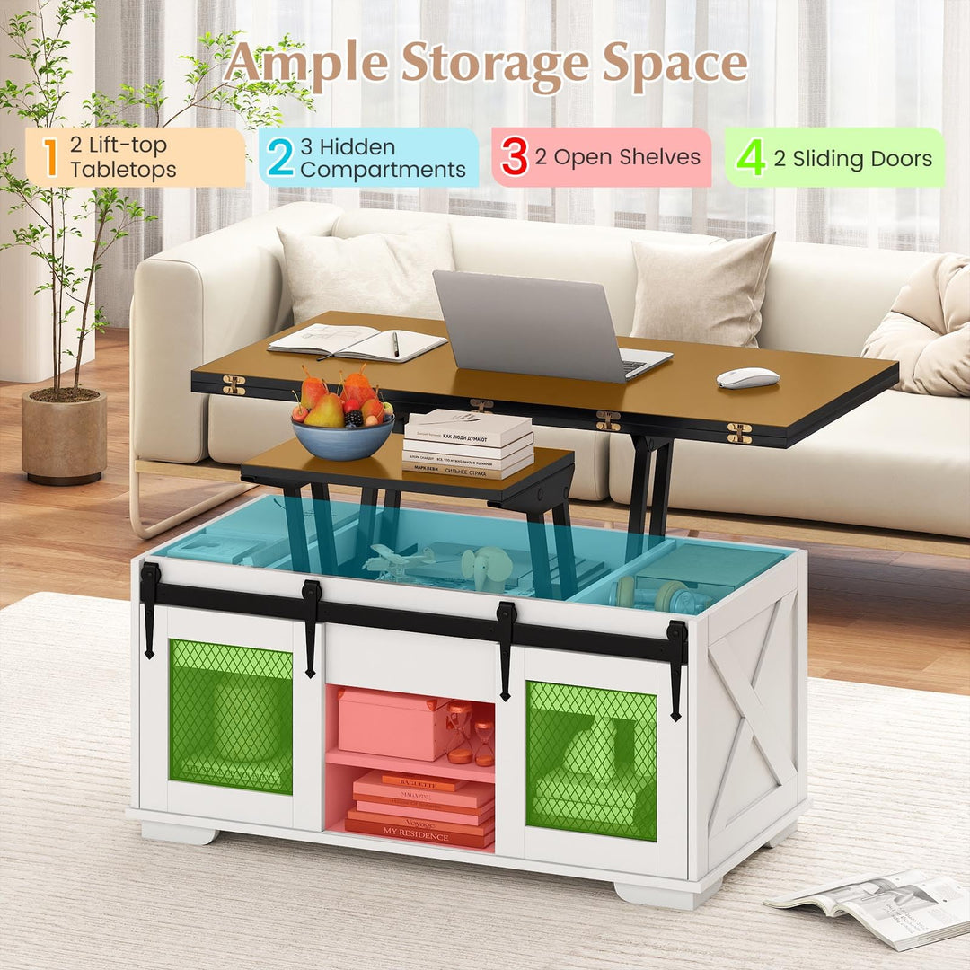 Giantex Lift Top Coffee Table | 41.5" Farmhouse Center Table with 2 Sliding Barn Doors