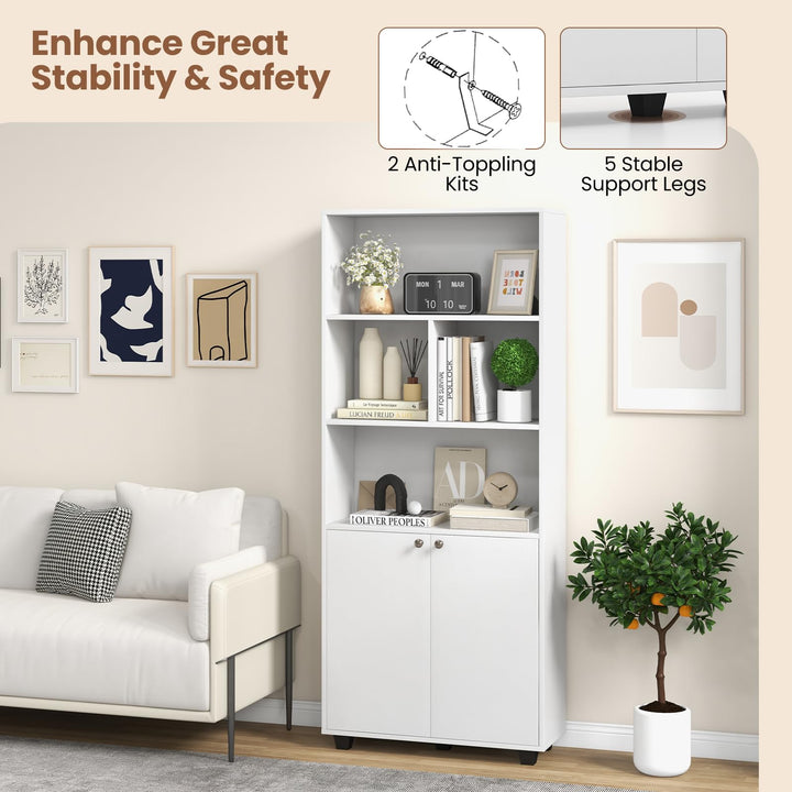 Giantex 66" Tall Bookcase with Doors, Wooden Bookshelf with Adjustable Shelf and 4 Storage Cubes