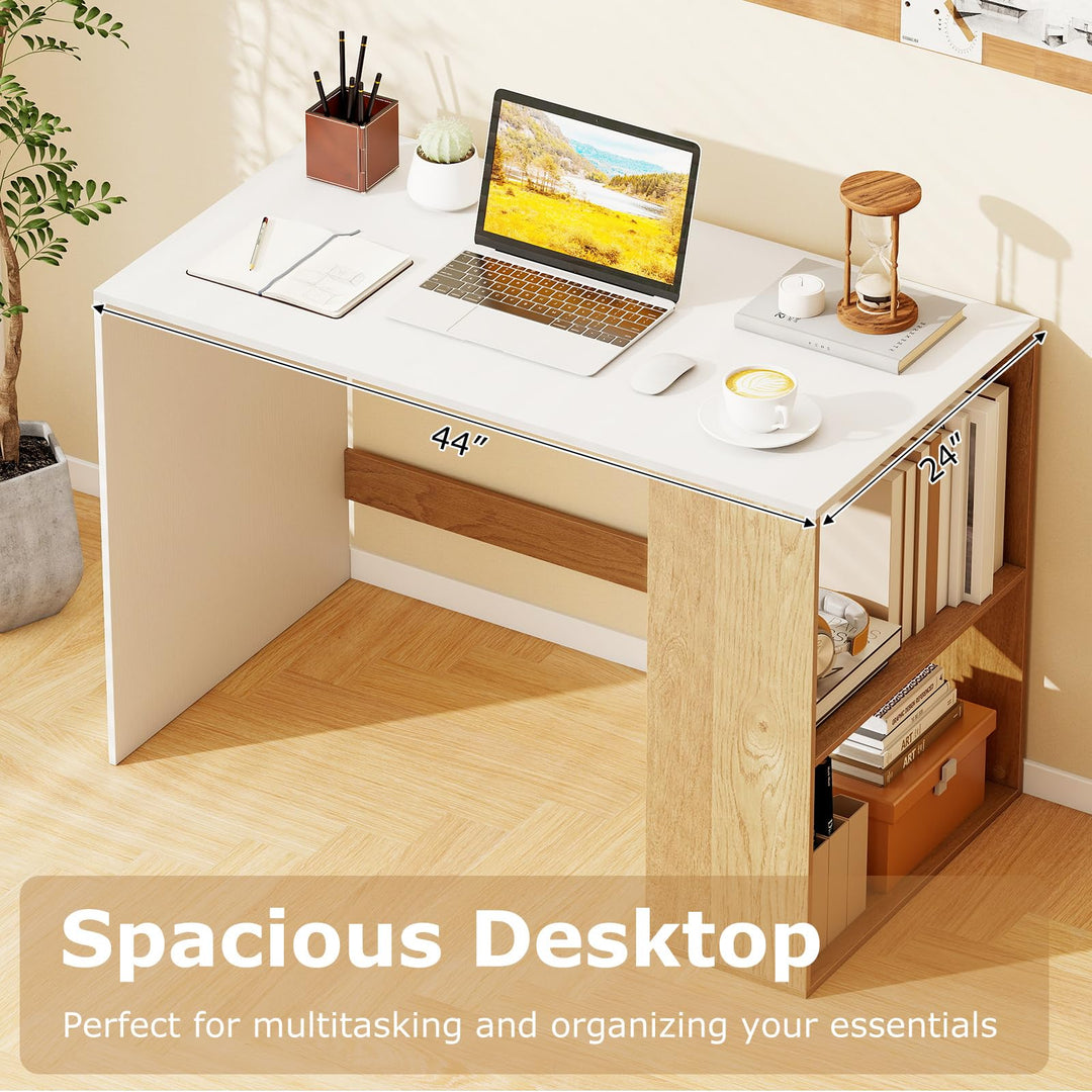 Giantex 44 Inch Wooden Computer Desk with Bookshelf for Small Space