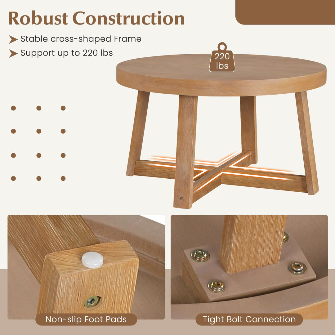 Giantex 30" Wood Center Table with Thickened Tabletop &amp; Cross-Shaped Pine Wood Frame