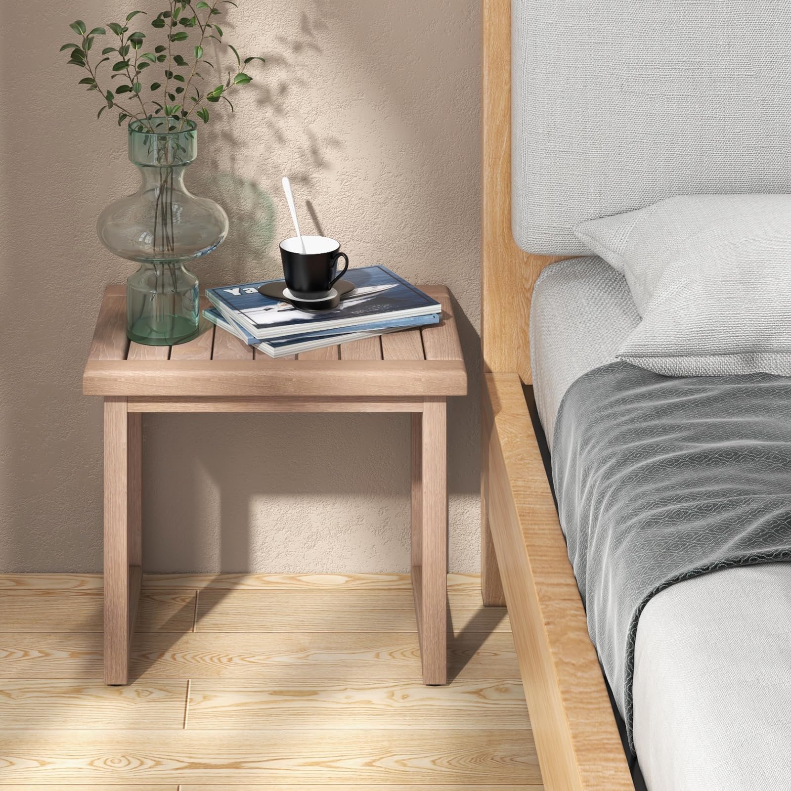 Giantex Teak Shower Bench for Inside Shower, 19" Waterproof Teak Shower Stool with Non-Slip Foot Pads