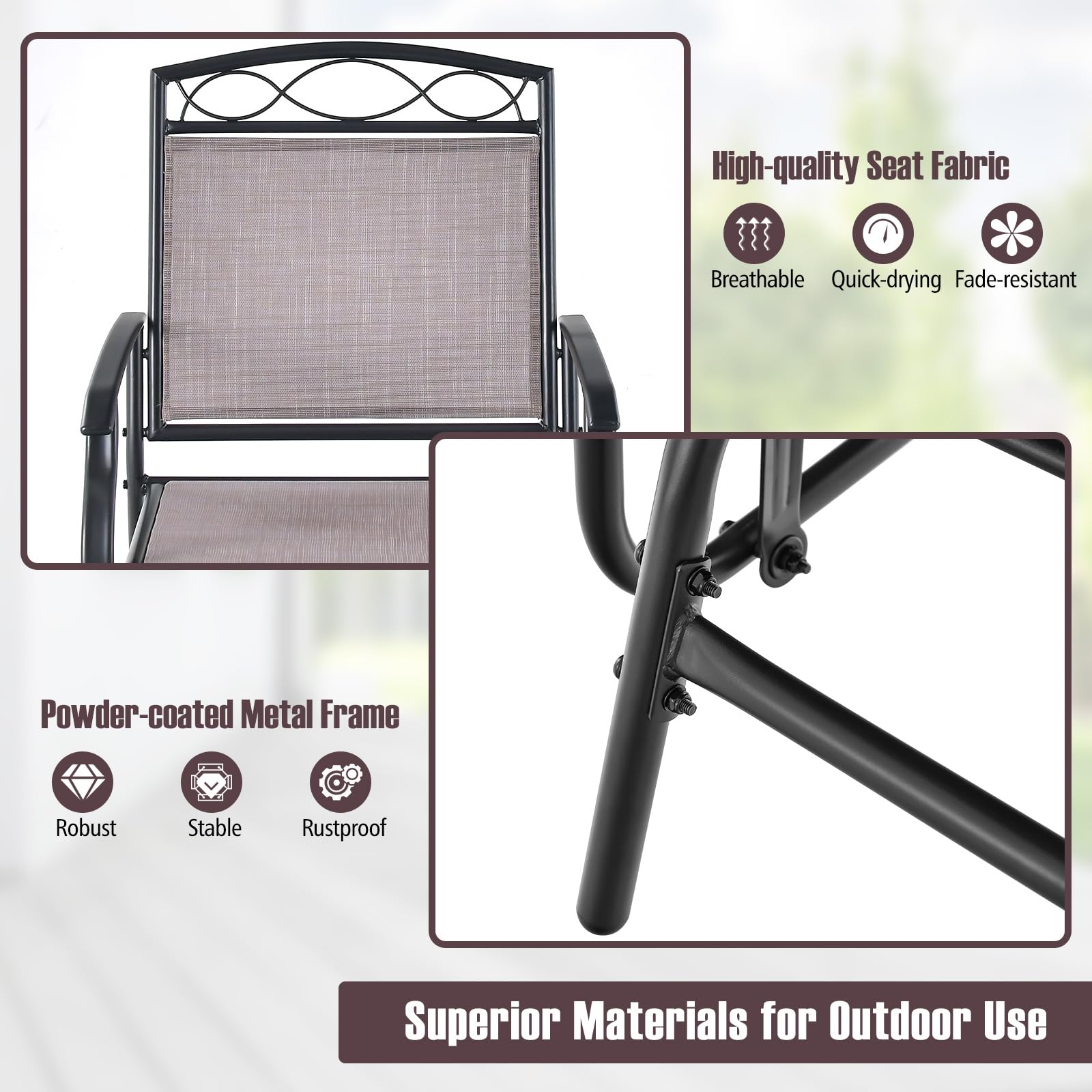 Giantex Patio Glider Chairs Set - 2 PCS Gliding Rocking Chairs w/Weather-Resistant Fabric, Heavy-Duty Metal Frame