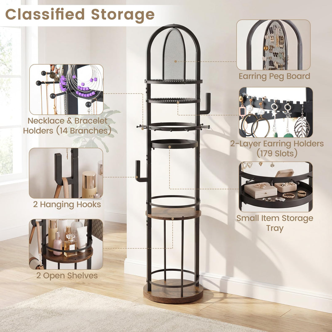CHARMAID 58.5 inch Jewelry Tree 360° Rotating Floor Standing Jewelry Organizer