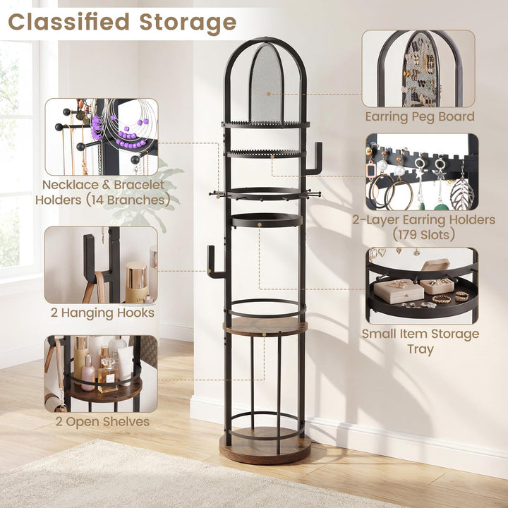 CHARMAID 58.5 inch Jewelry Tree 360° Rotating Floor Standing Jewelry Organizer