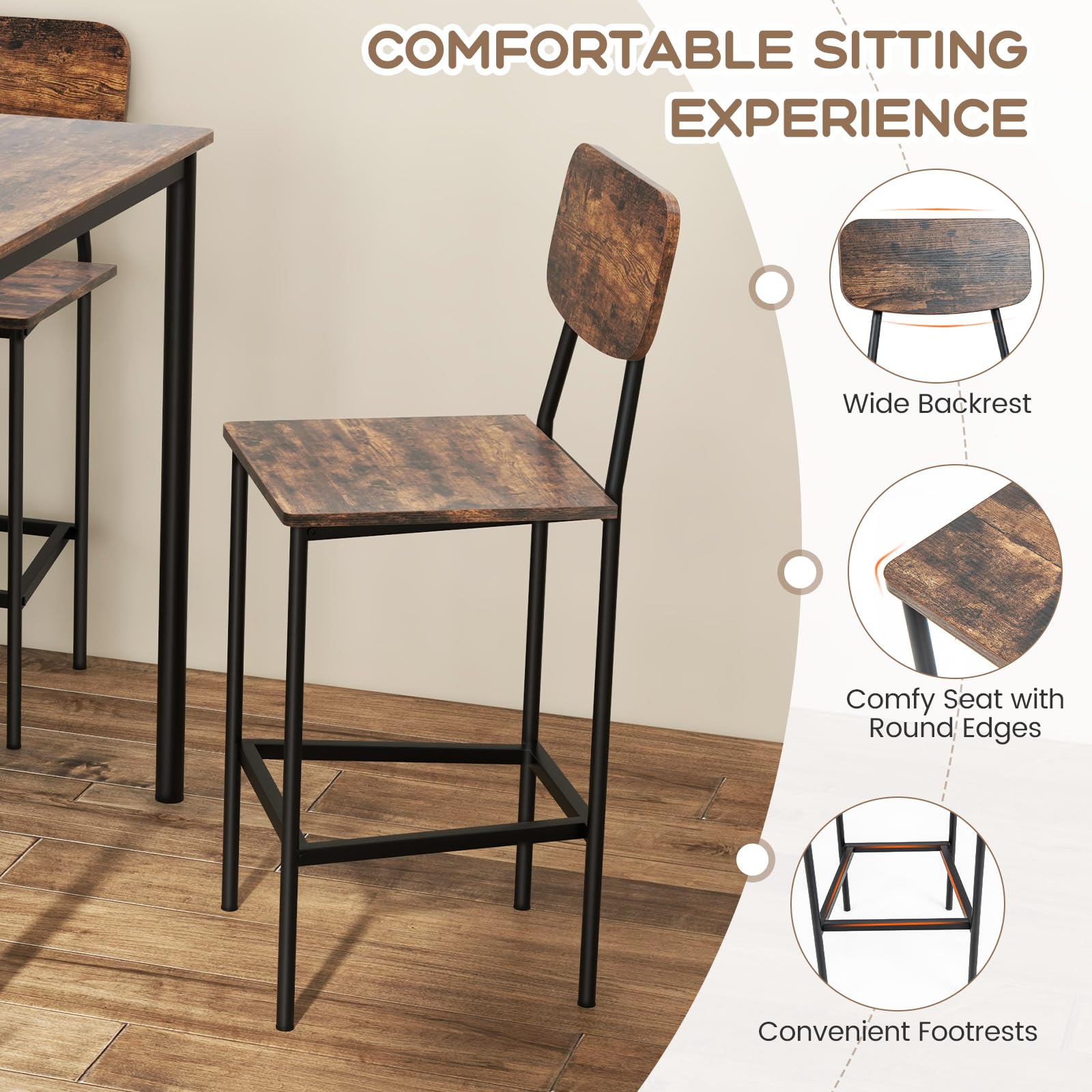 Giantex 5-Piece Dining Table Set W/Counter Height Table & 4 Bar Stools
