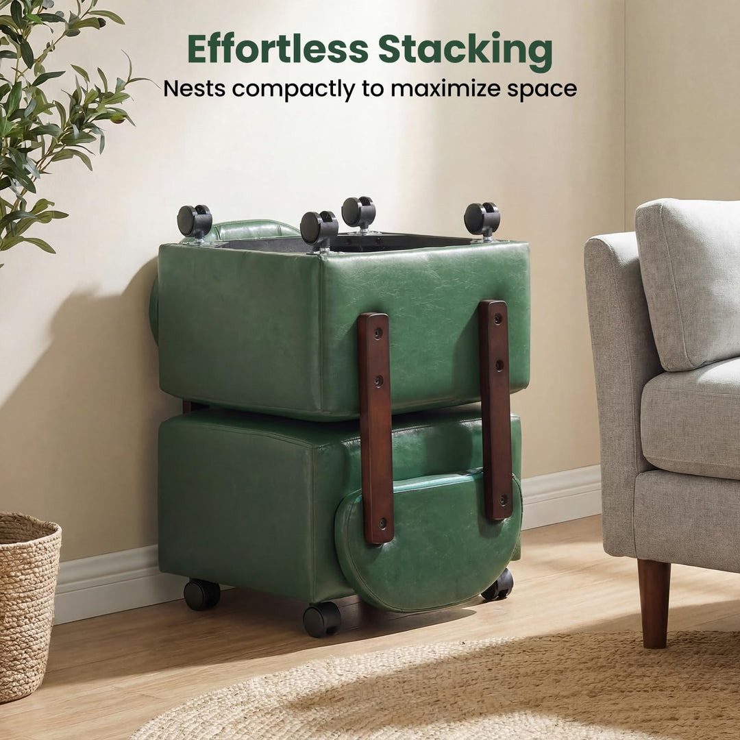 Giantex Small Rolling Footrest Stools Set of 2 with Backrest and Lockable Wheels