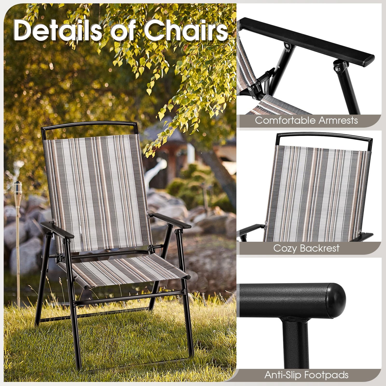 Giantex Patio Chairs Set of 2/4, Outdoor Folding Chairs with Armrests, Metal Frame