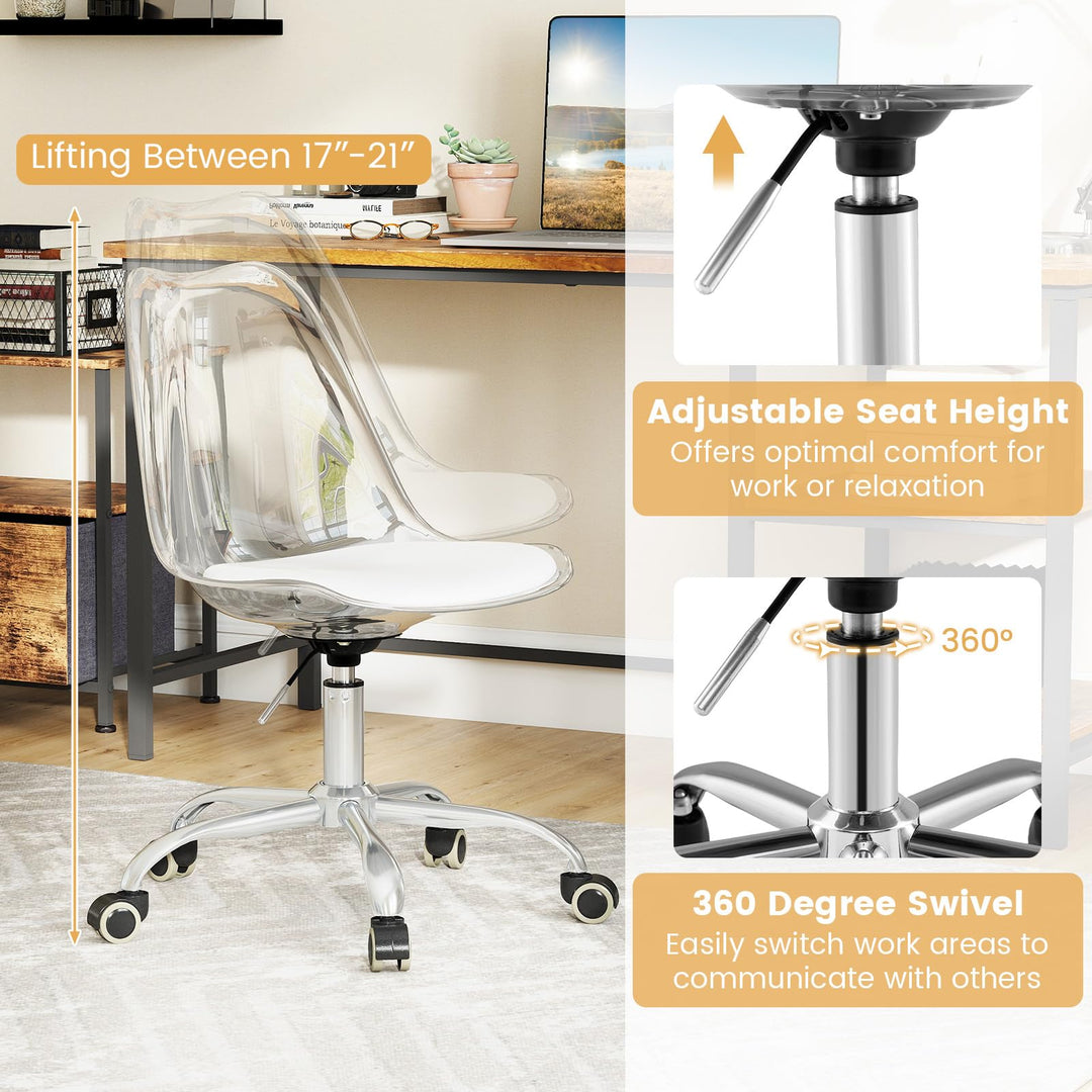 Giantex Acrylic Clear Desk Chair with PU Leather Cushion Modern Small Home Office Chair with Wheels