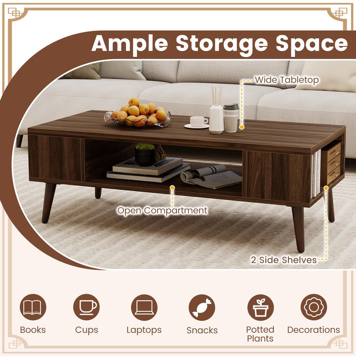 Giantex 42 Inch Mid Century Modern Coffee Table Rectangular with Open Compartment
